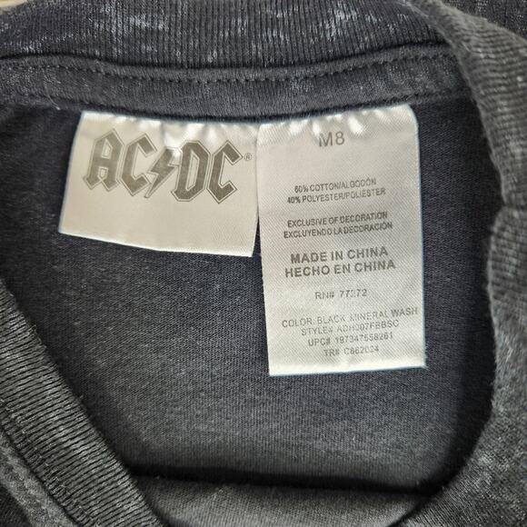 AC/DC Black Mineral Wash Boy's Size 8M Graphic Band Tee - Picture 6 of 6